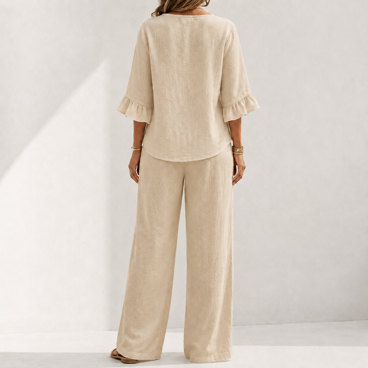 Sand Beige two piece wide leg pants set