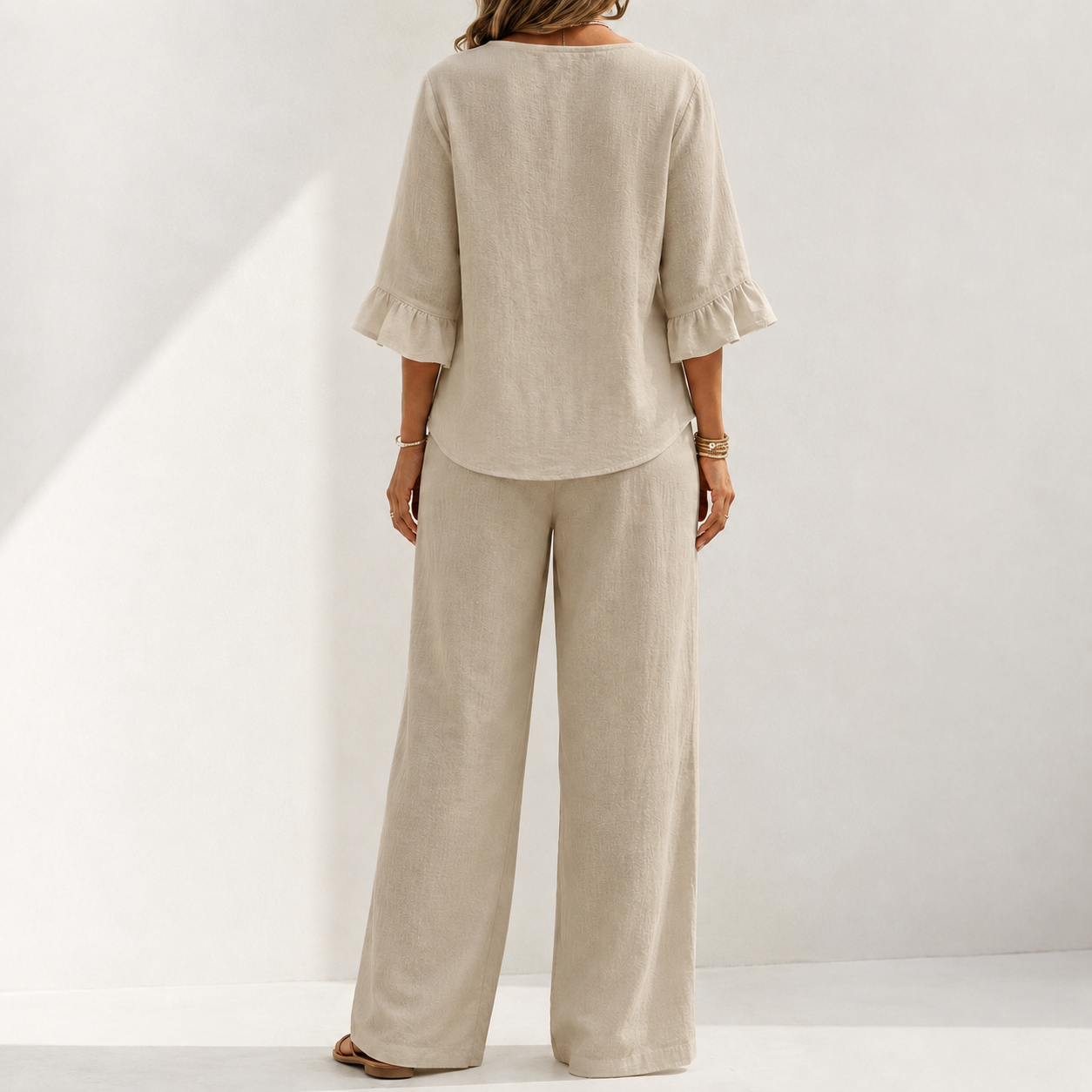 Oatmeal two piece wide leg pants set