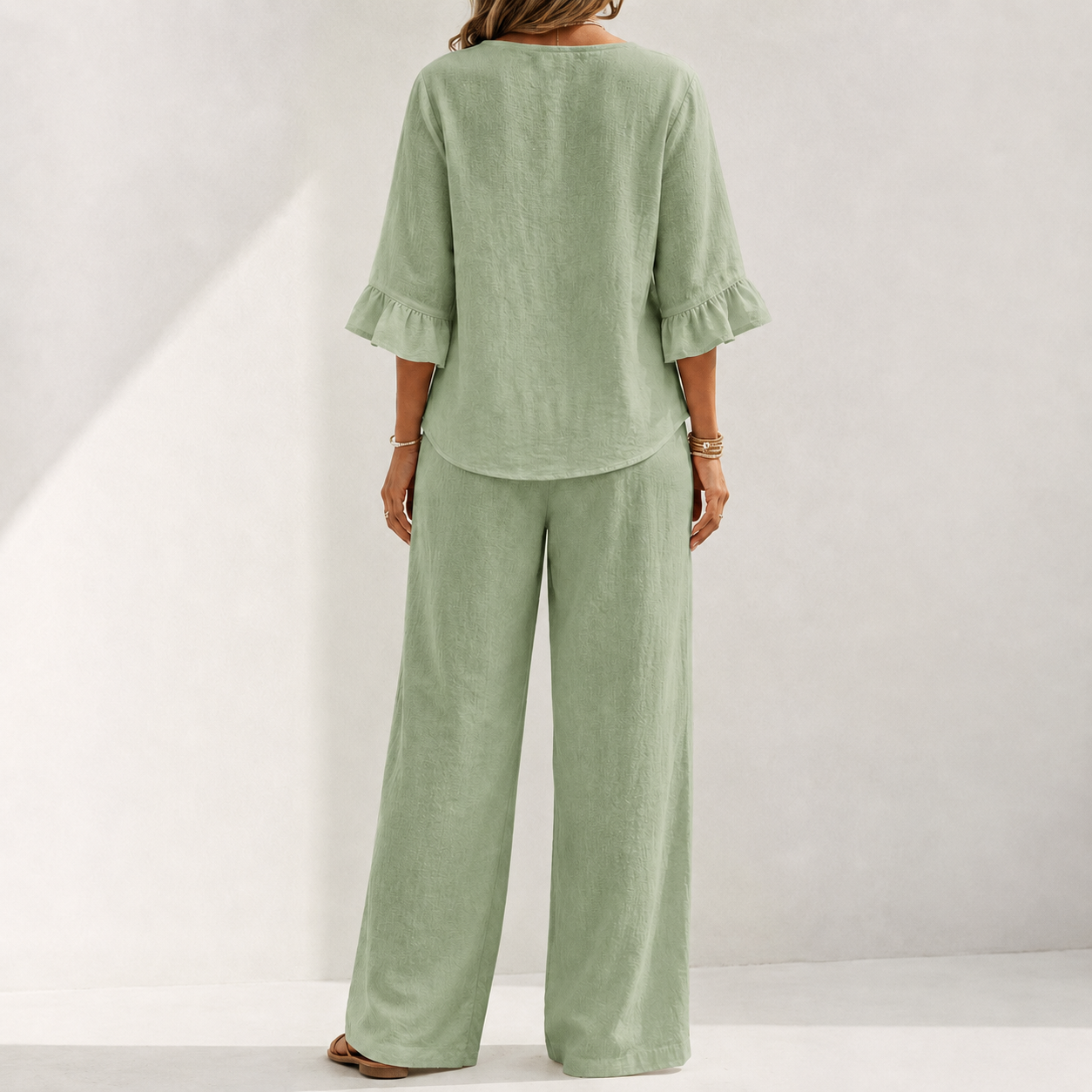 Sage Green two piece wide leg pants set