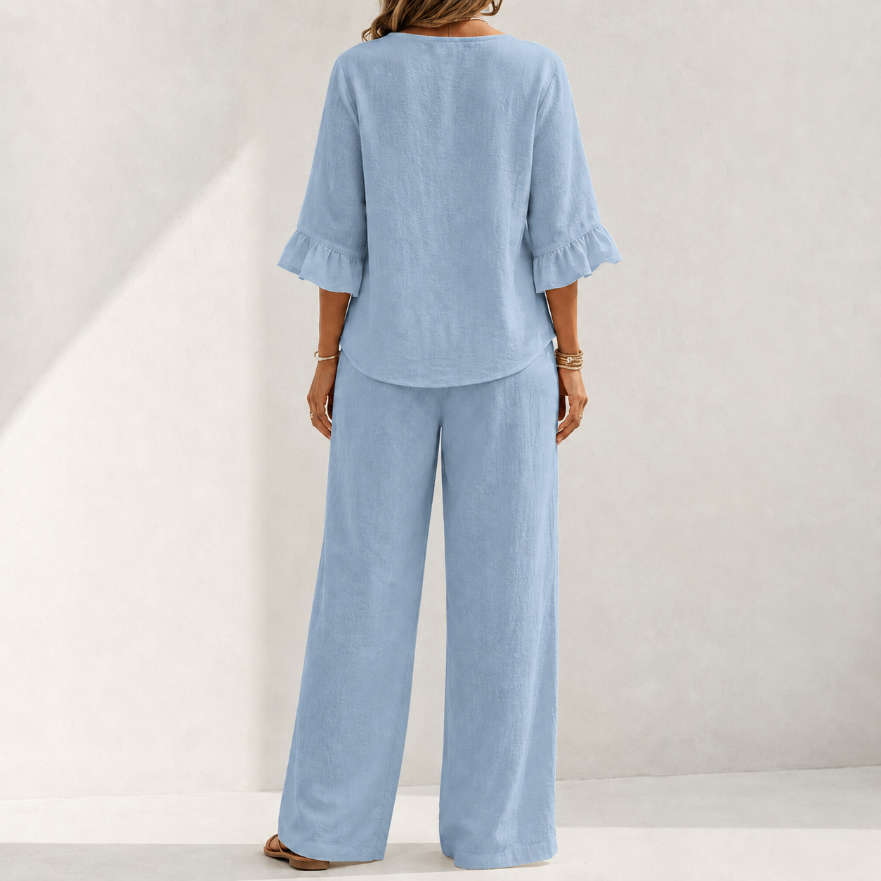 Dusty Blue two piece wide leg pants set