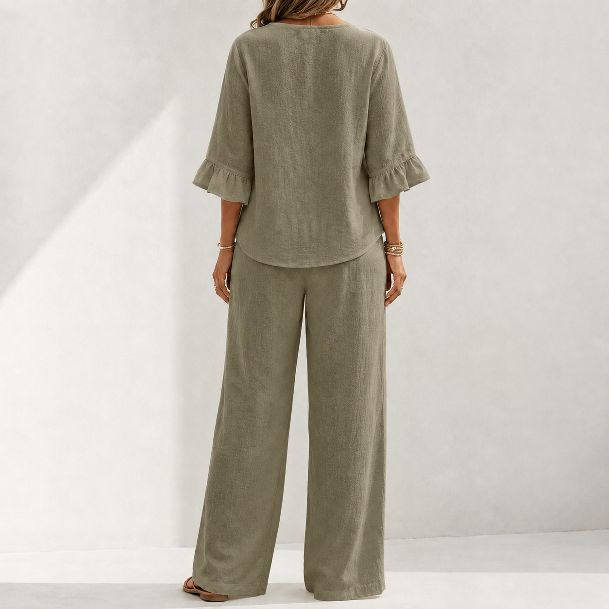 Olive Taupe two piece wide leg pants set