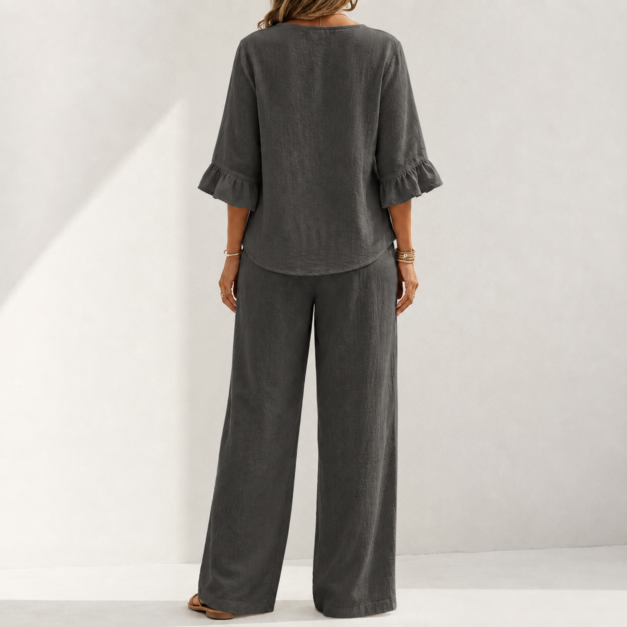 Charcoal two piece wide leg pants set