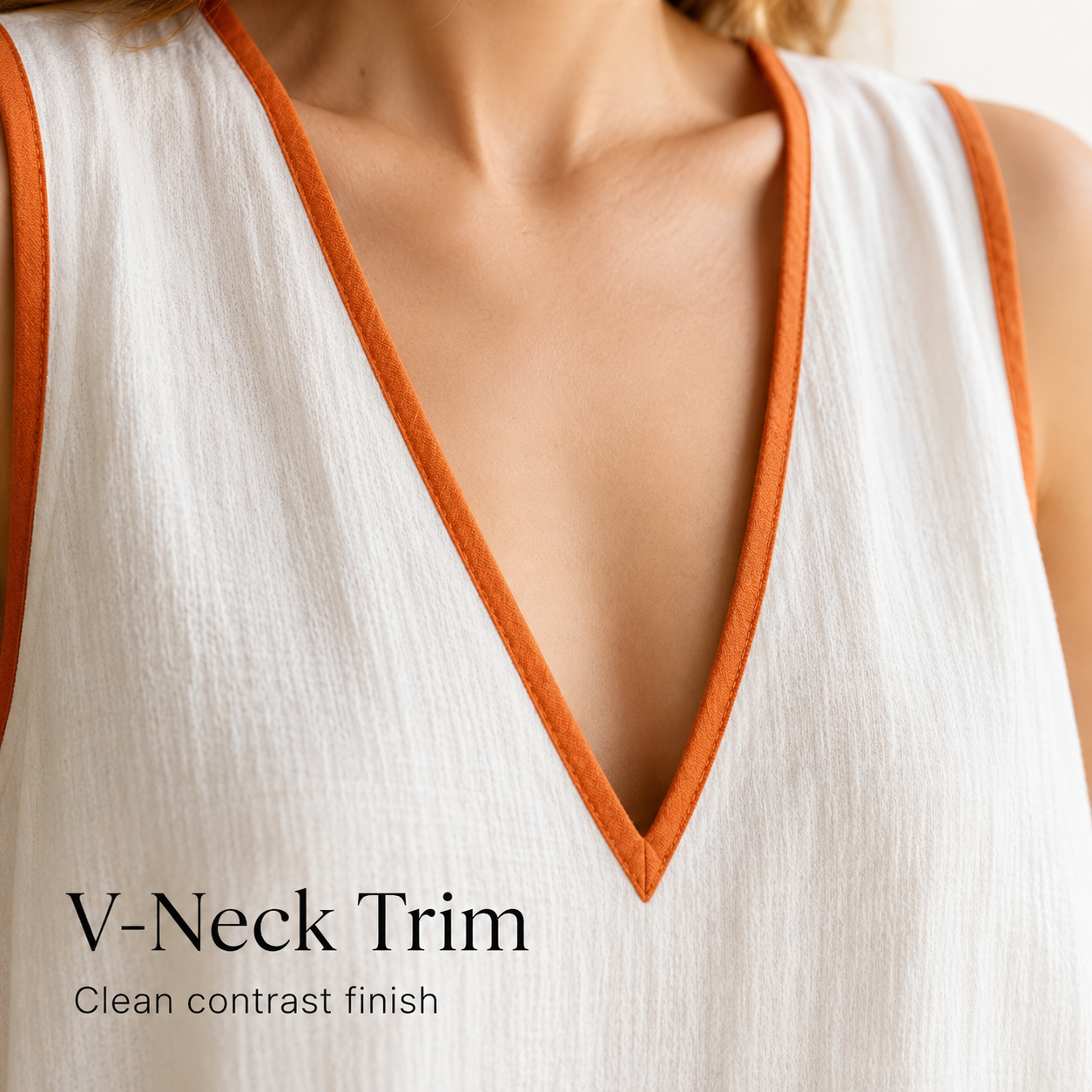 V-neck contrast trim detail on textured lounge set
