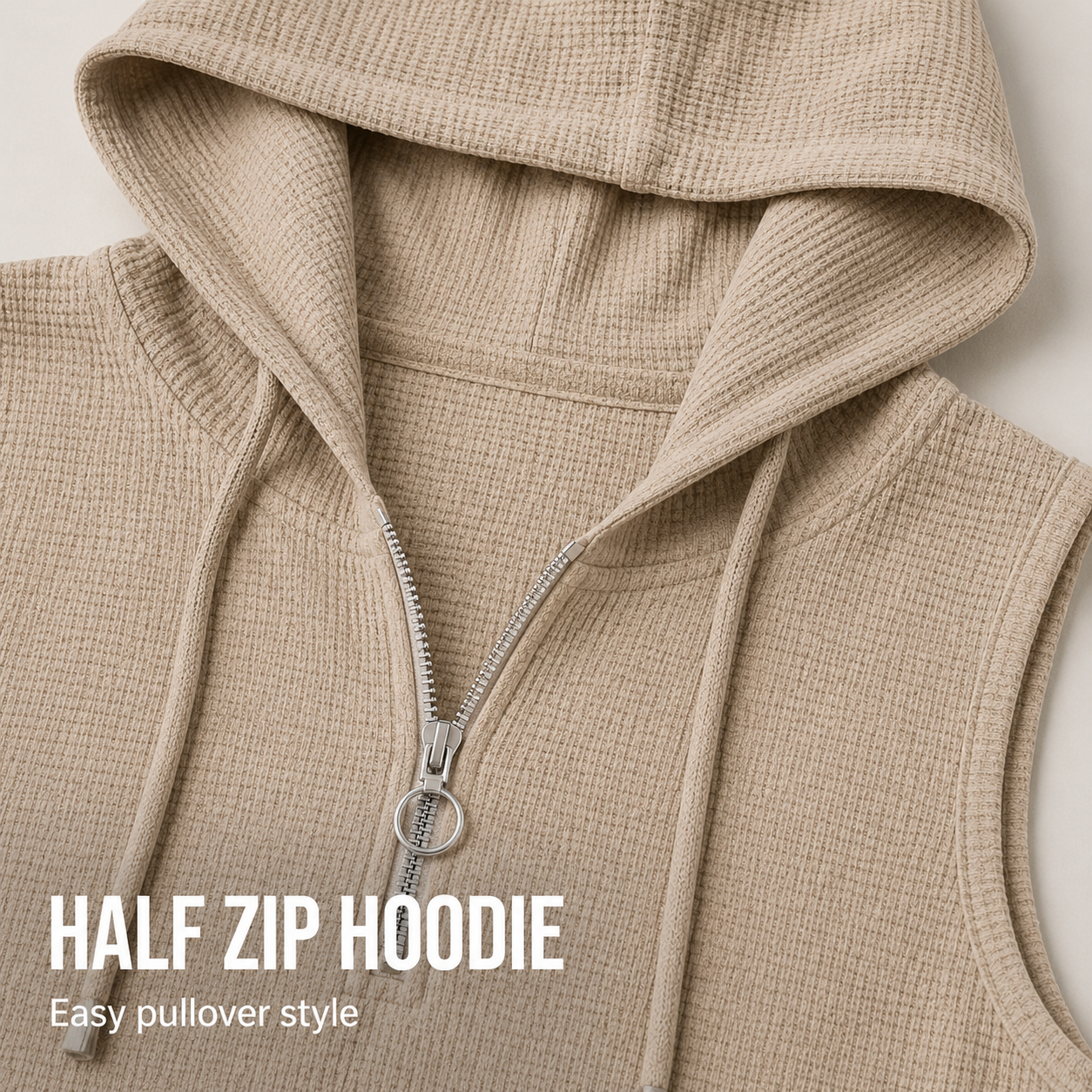 Half zip hood, drawcord and sleeveless armhole detail
