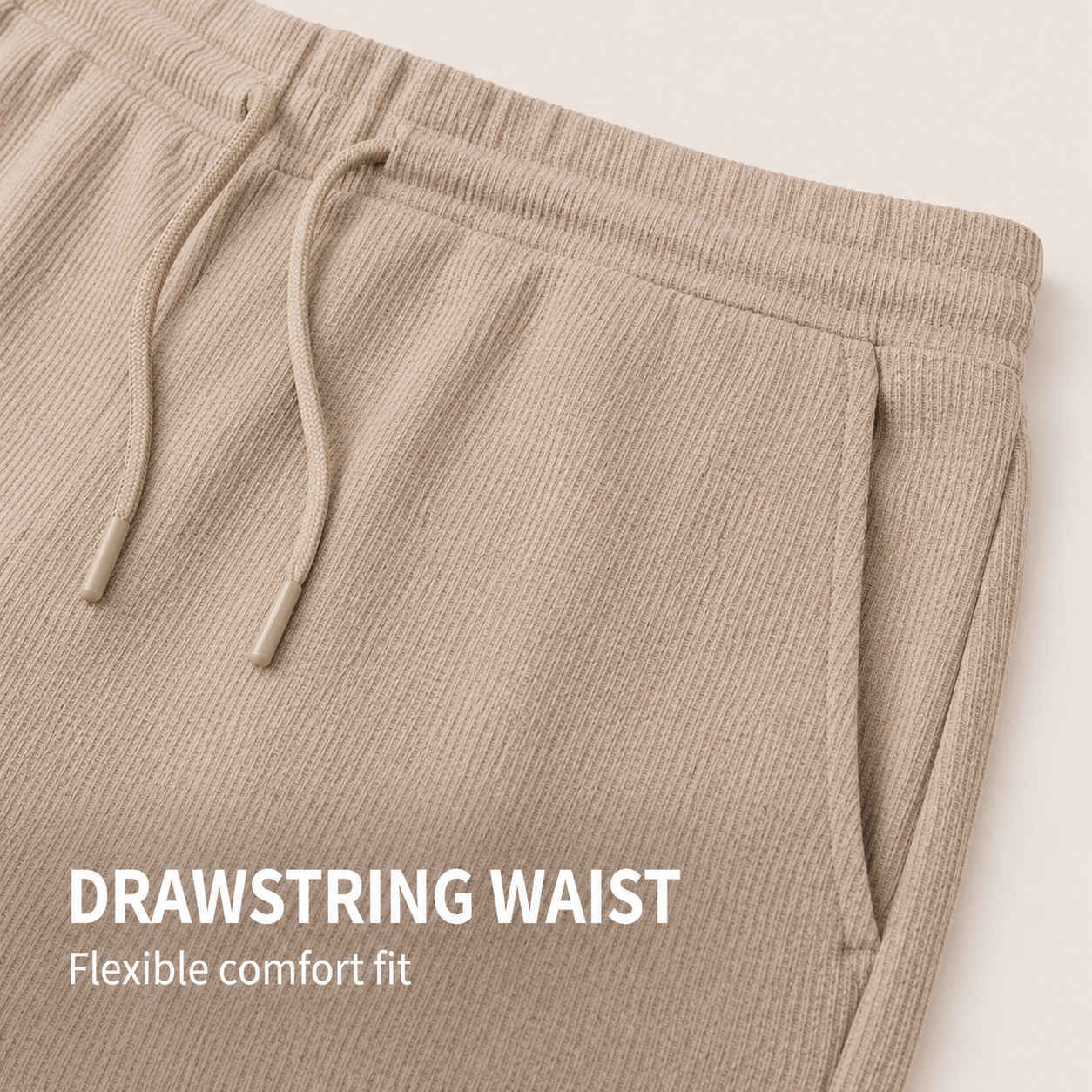 Drawstring waistband and side pocket detail