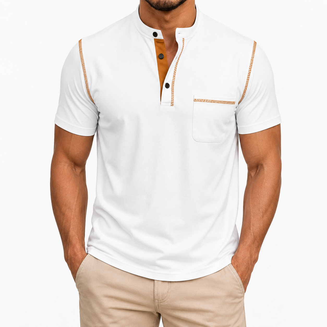 Natural White men's Henley shirt front view
