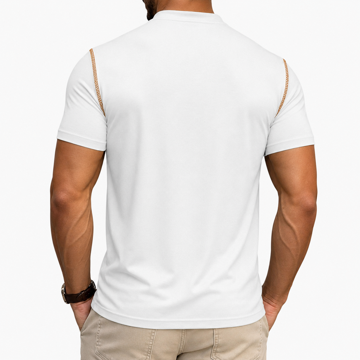 Natural White men's Henley shirt back view