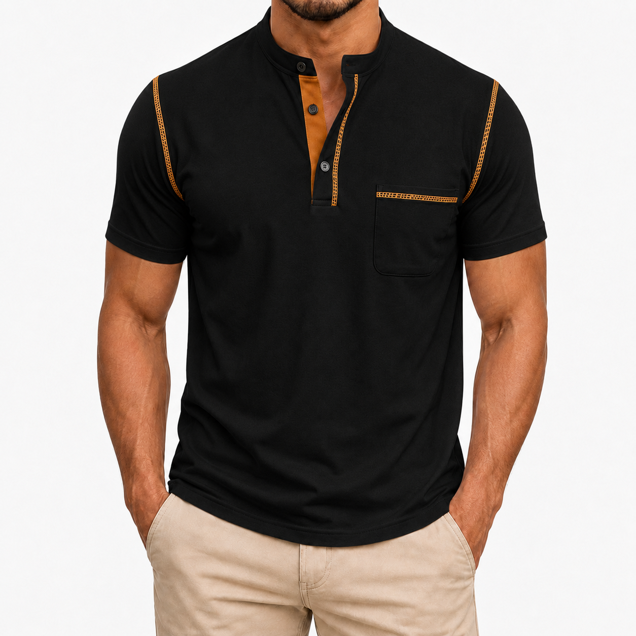 Jet Black men's Henley shirt front view