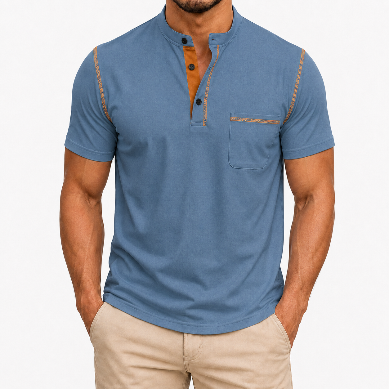 Dusty Blue men's Henley shirt front view