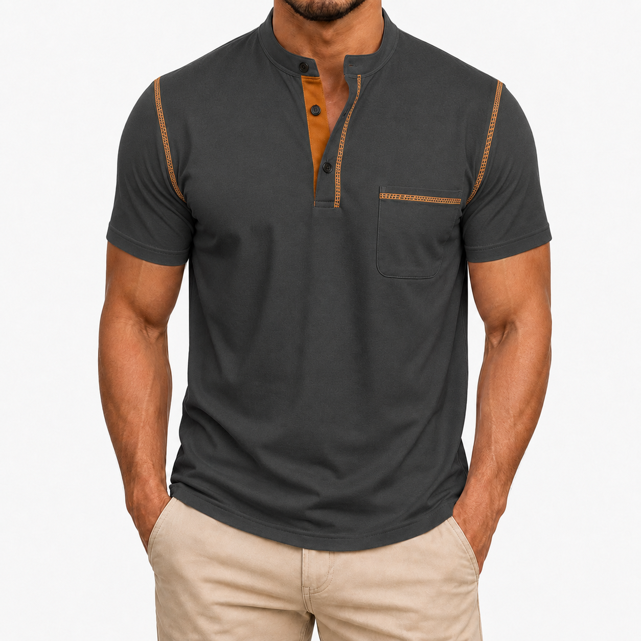 Charcoal Gray men's Henley shirt front view