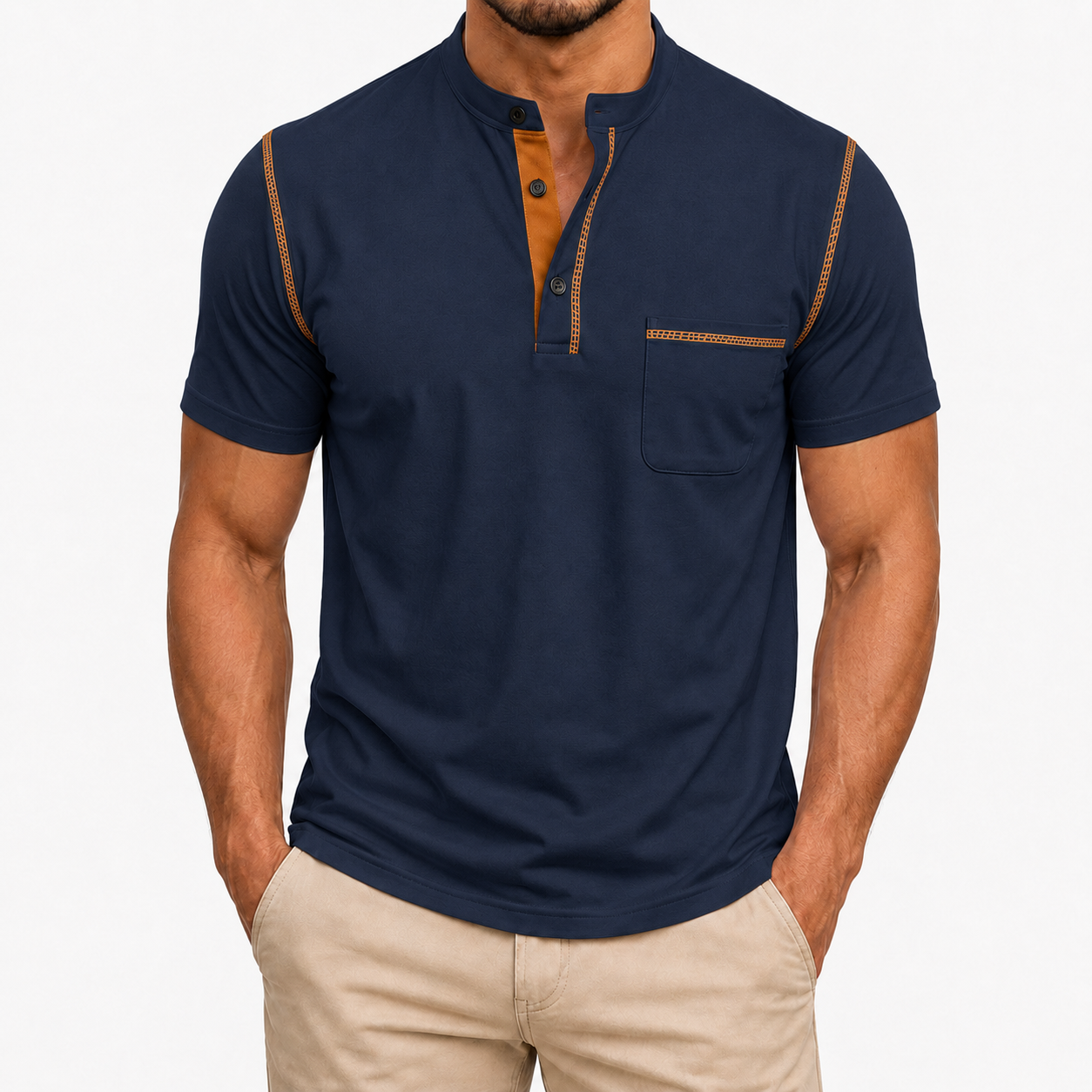 Classic Navy men's Henley shirt front view
