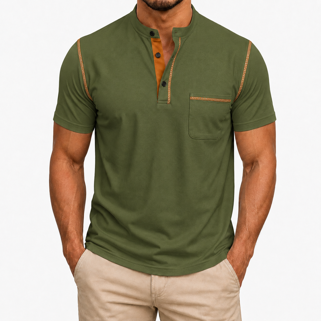 Olive Green men's Henley shirt front view