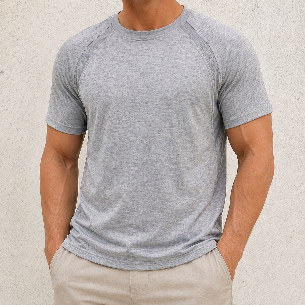 Light Heather Gray men's raglan athletic tee front view