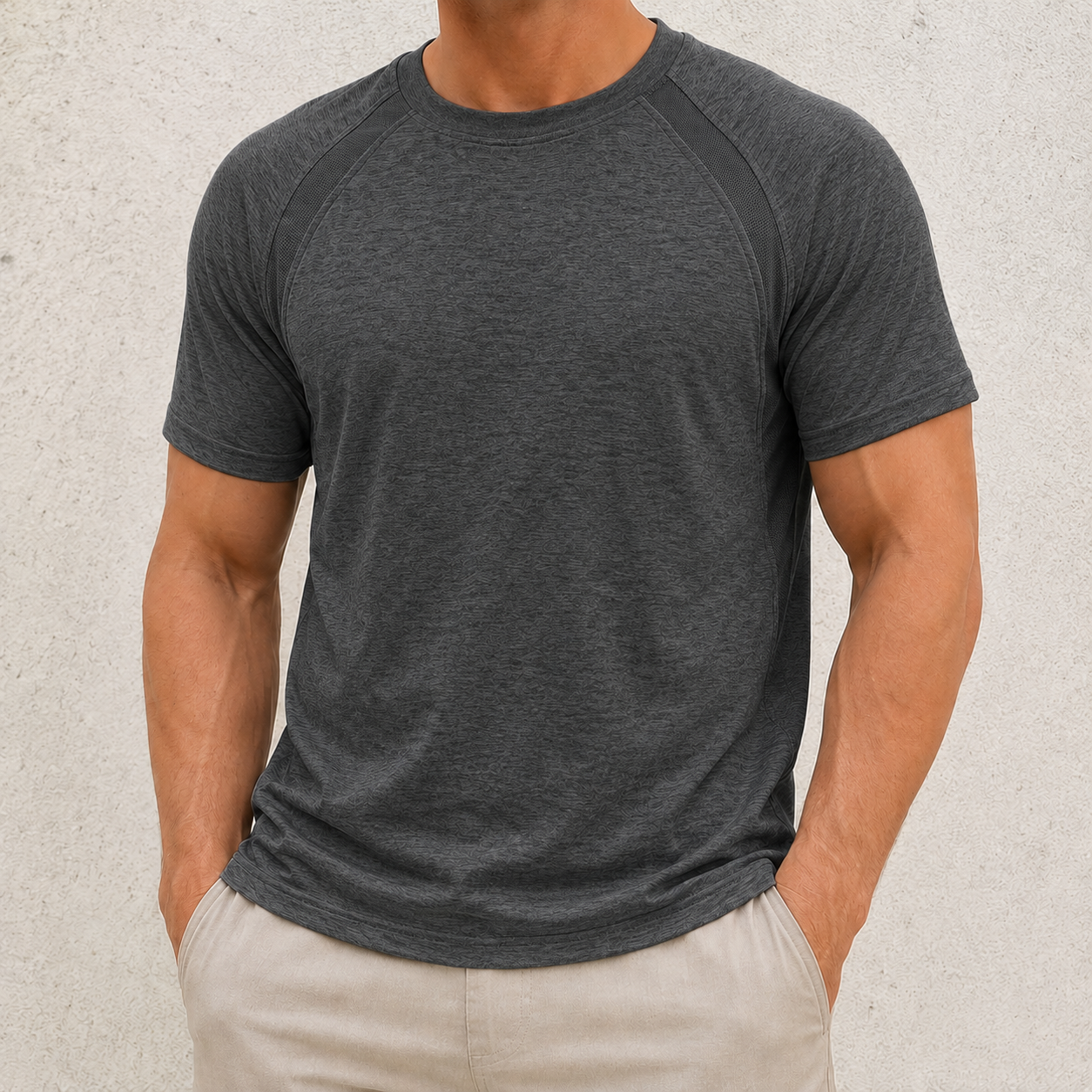 Charcoal Heather men's raglan athletic tee front view