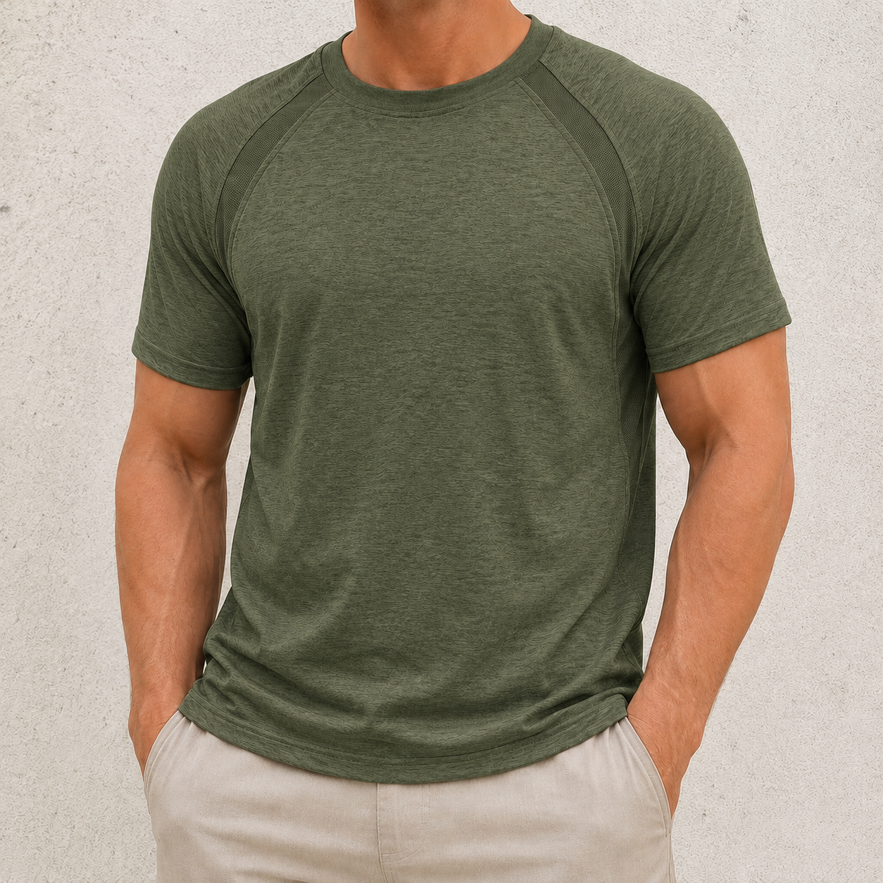 Olive Green men's raglan athletic tee front view