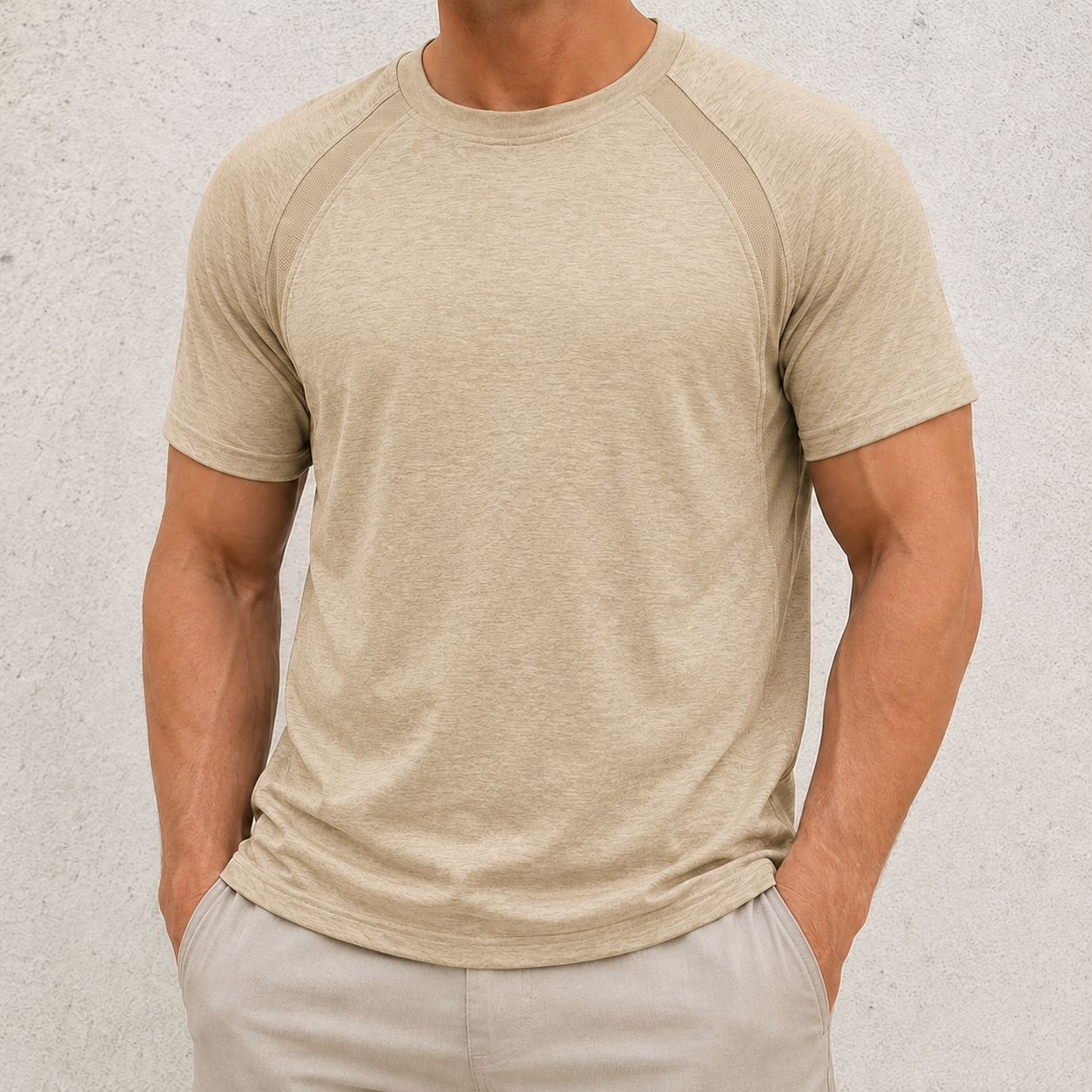 Sand Beige men's raglan athletic tee front view