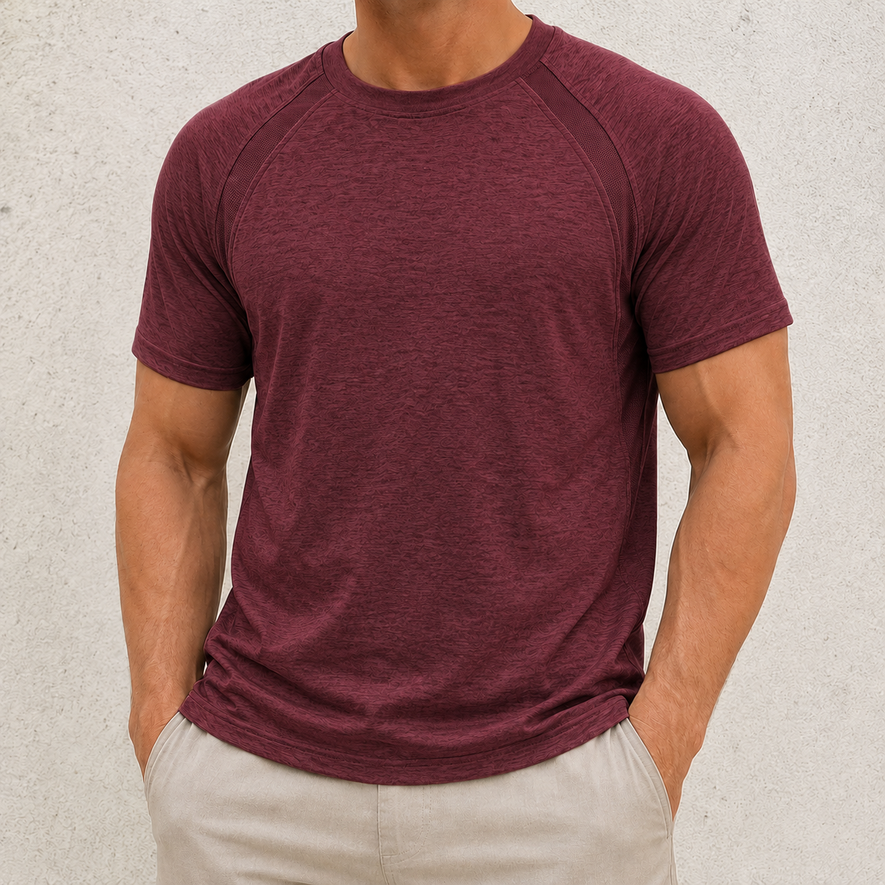 Muted Burgundy men's raglan athletic tee front view