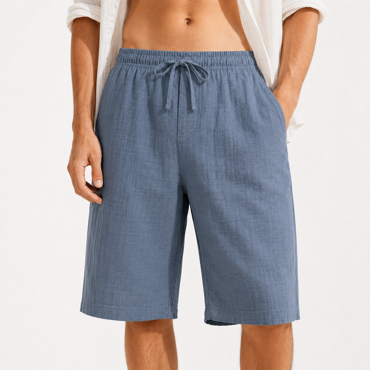 Stone blue mens textured drawstring shorts