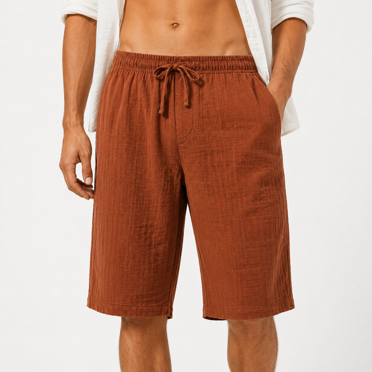 Terracotta mens textured drawstring shorts