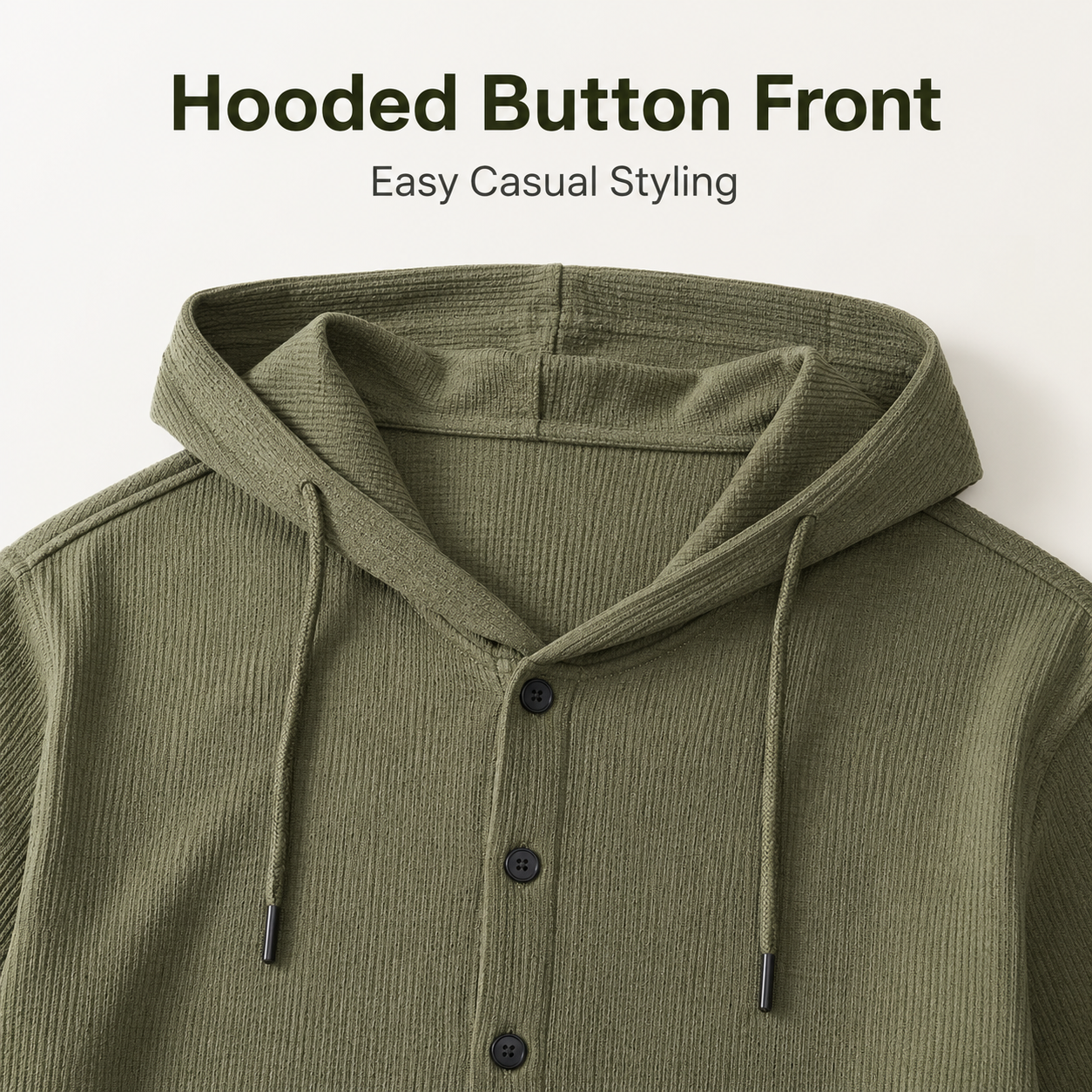 Hooded button front and drawstring detail