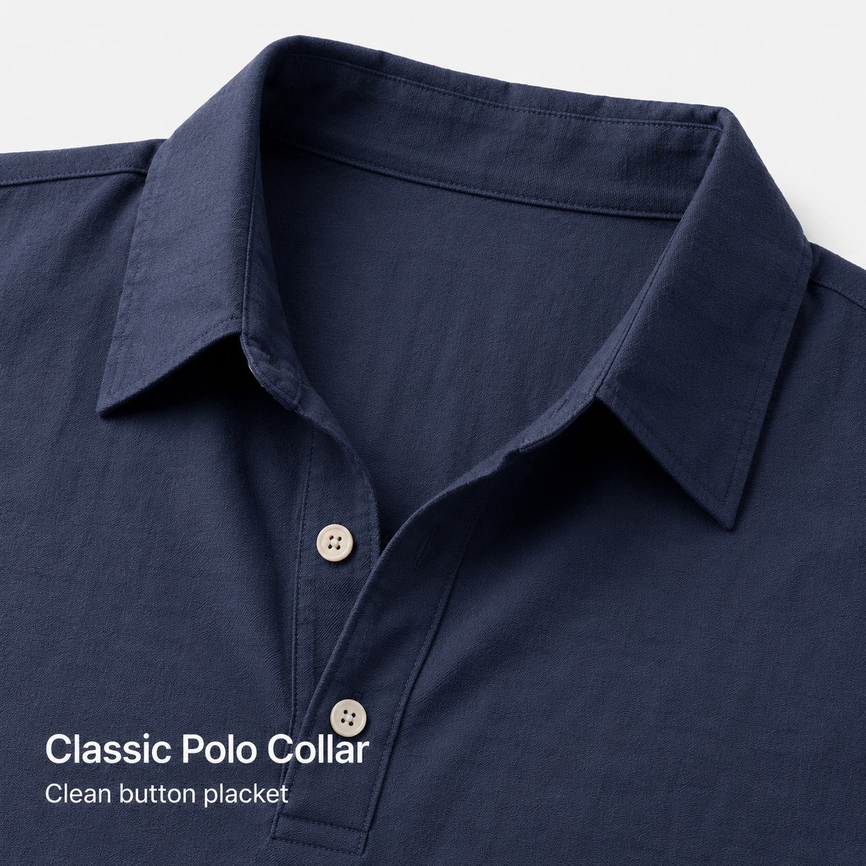 Close-up of classic polo collar and button placket