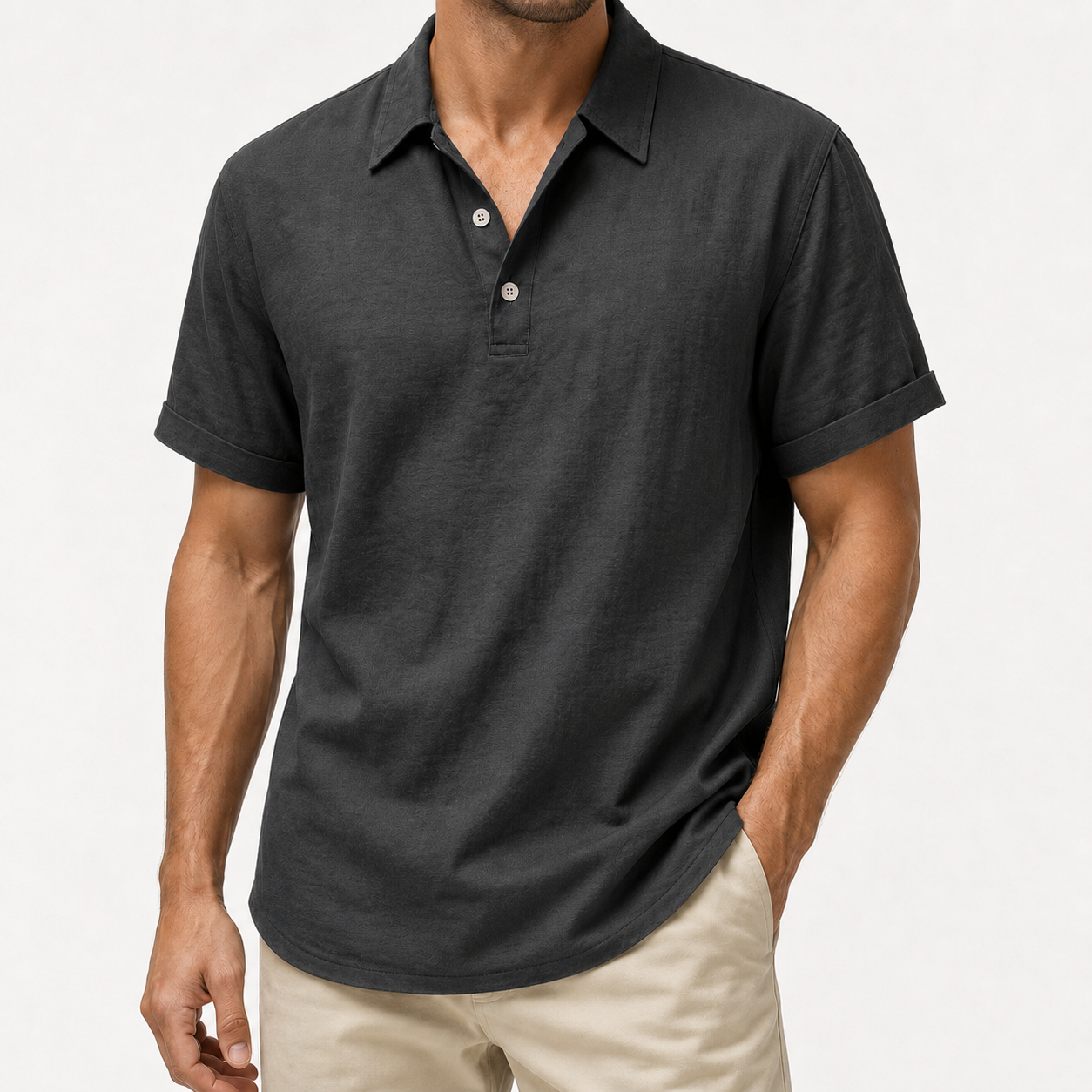 Men's charcoal gray textured polo shirt