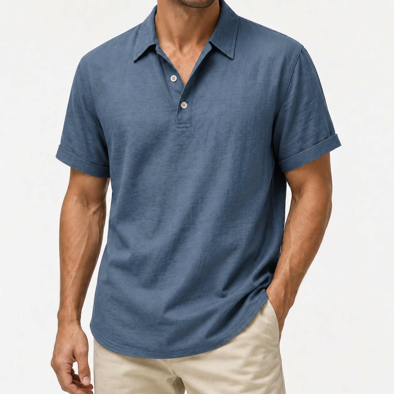 Men's slate blue textured polo shirt