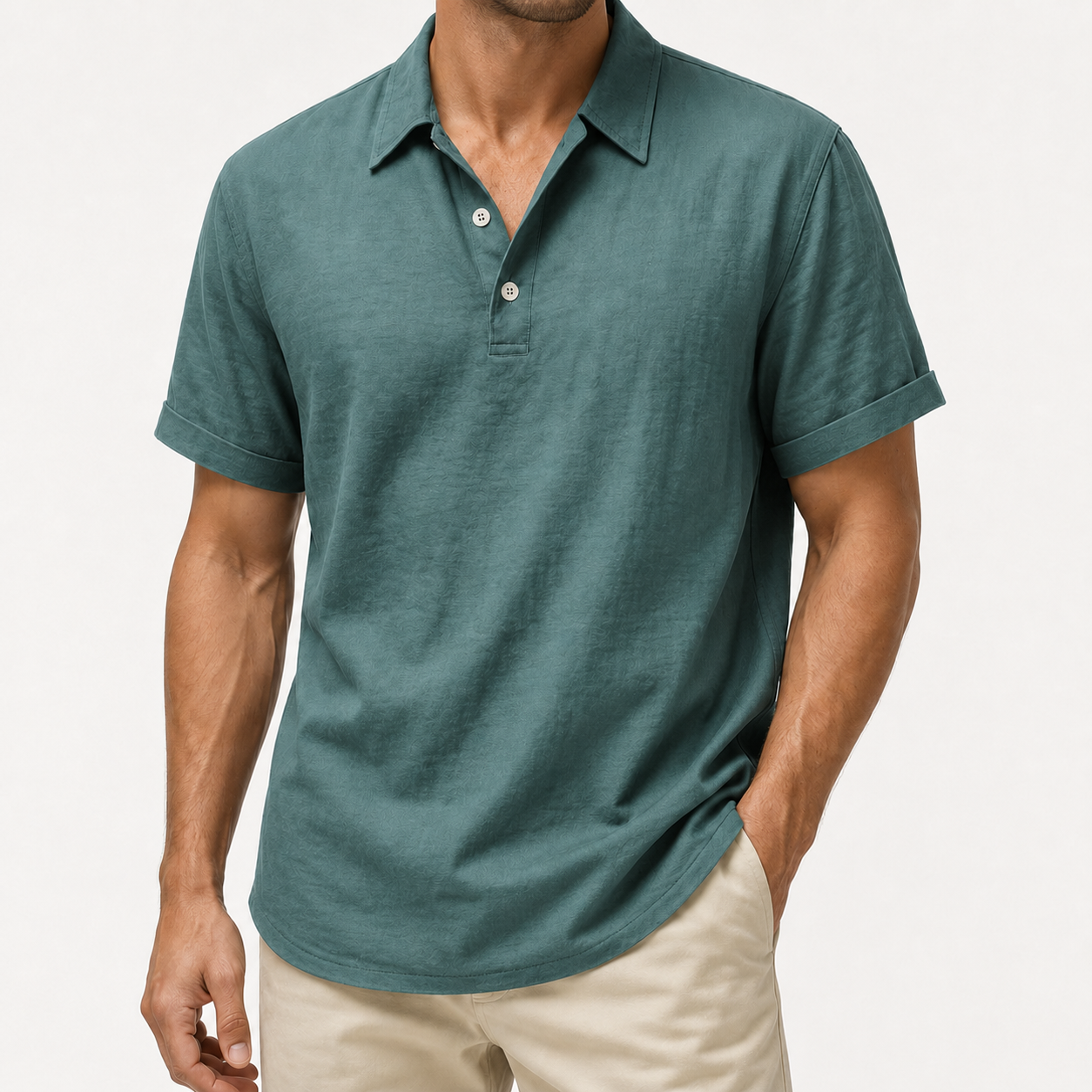 Men's dusty teal textured polo shirt