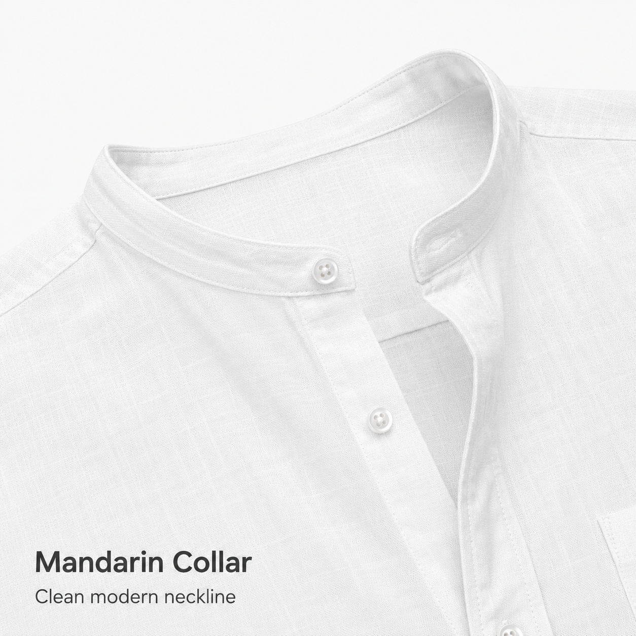 Men's mandarin collar and button placket detail
