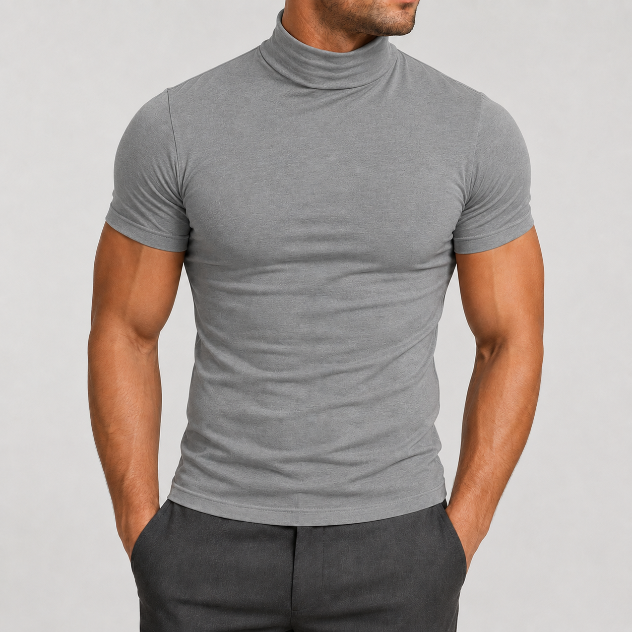 Heather Gray men's fitted mock neck T-shirt