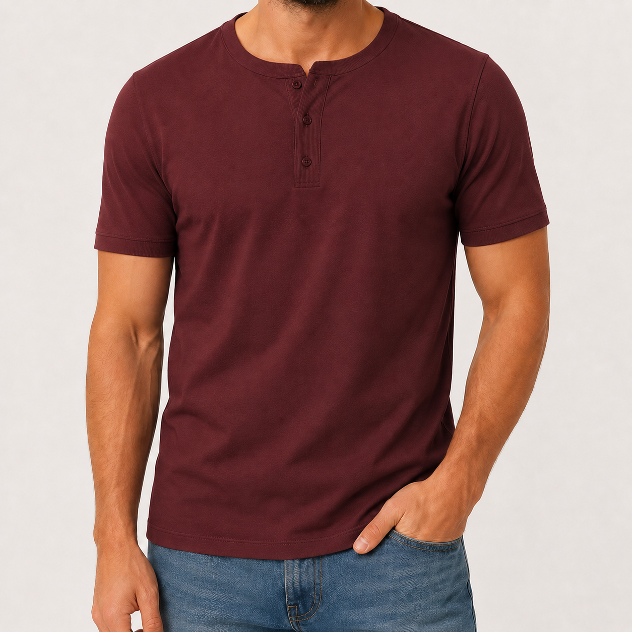 Men's henley T-shirt Burgundy front view