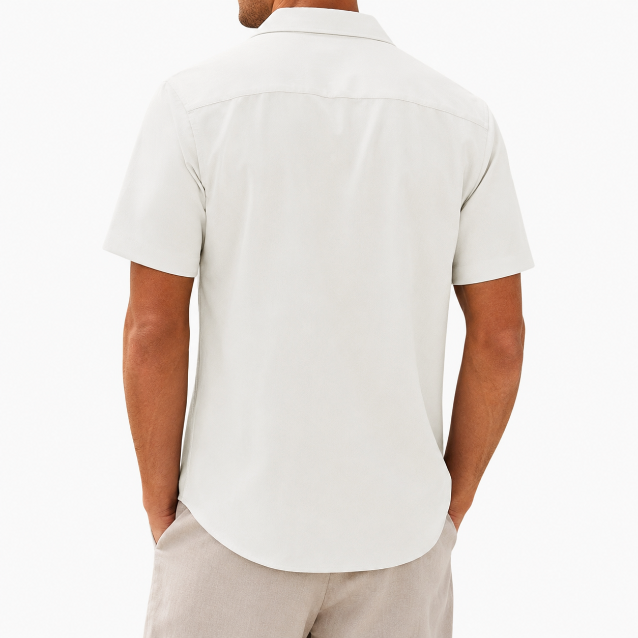 Men's short sleeve button-up shirt back view
