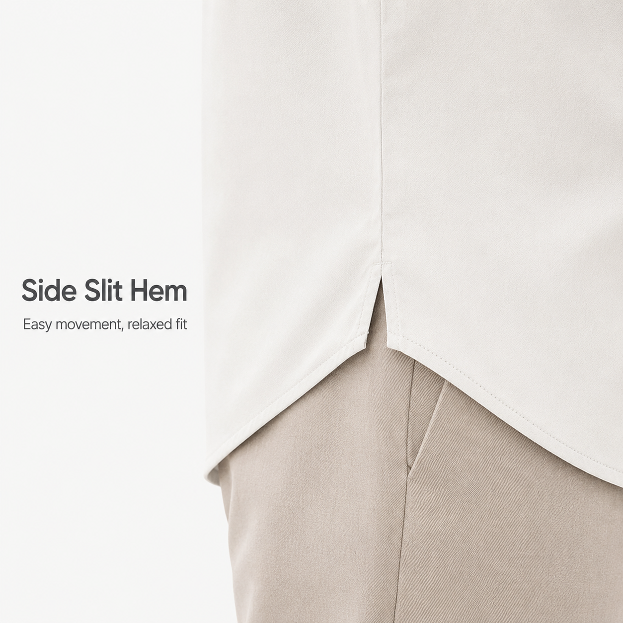 Men's button-up shirt side slit hem detail