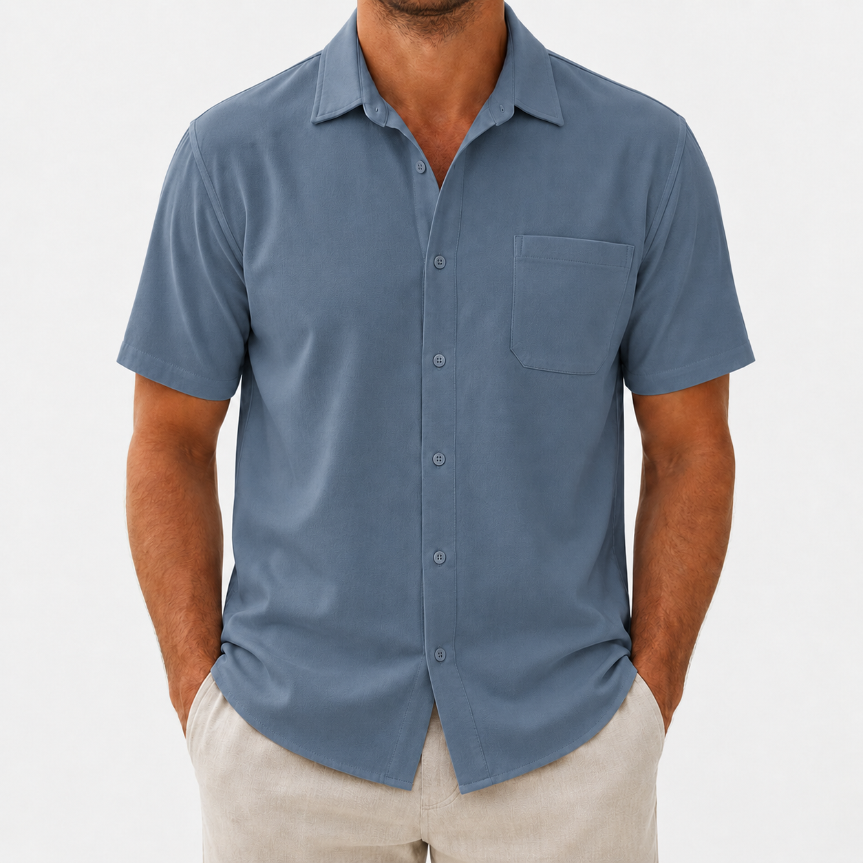 Men's short sleeve button-up shirt slate blue 8-pack