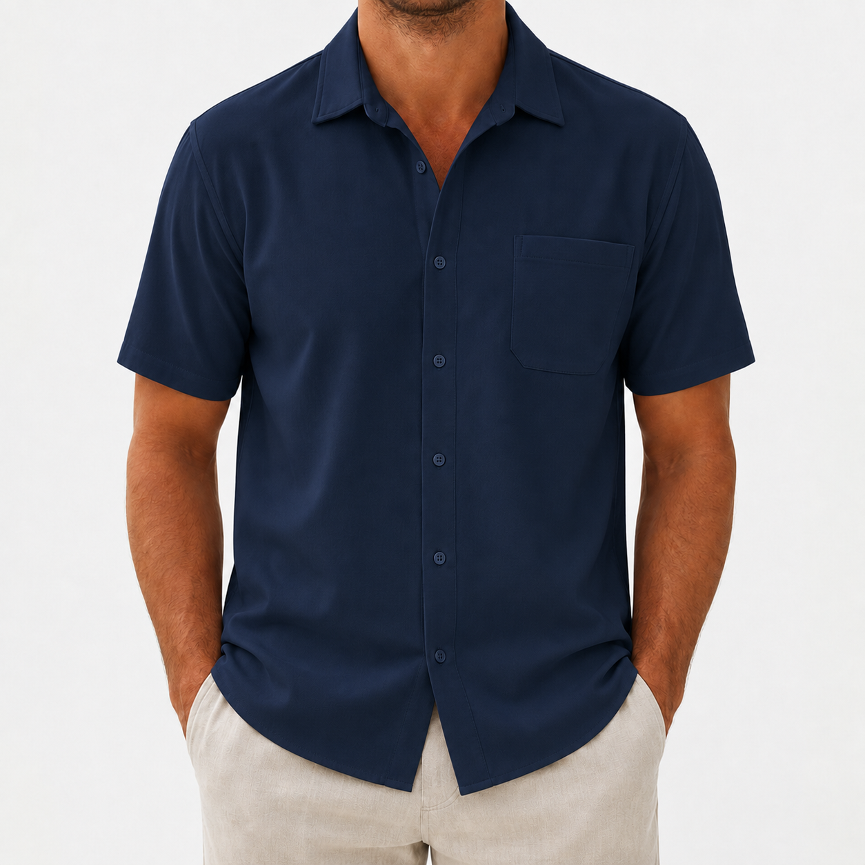 Men's short sleeve button-up shirt navy 8-pack