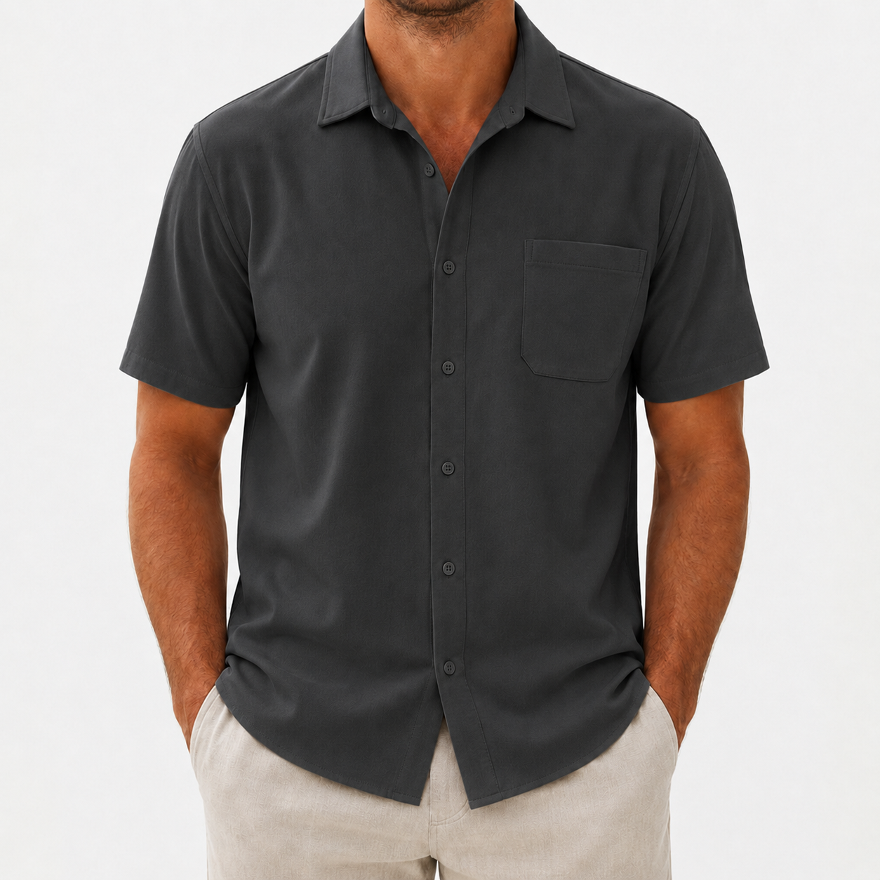 Men's short sleeve button-up shirt charcoal 8-pack
