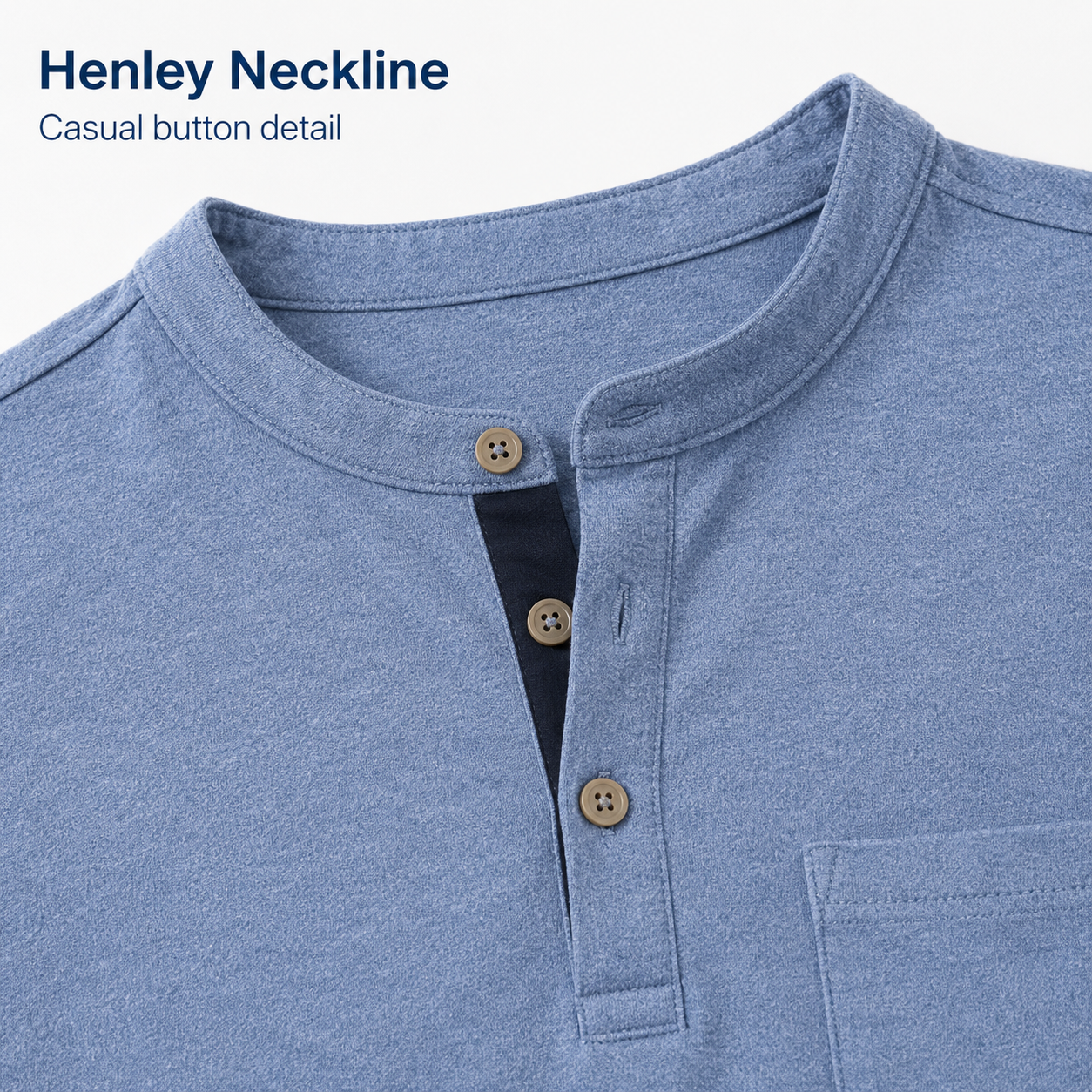 Henley neckline and button placket detail