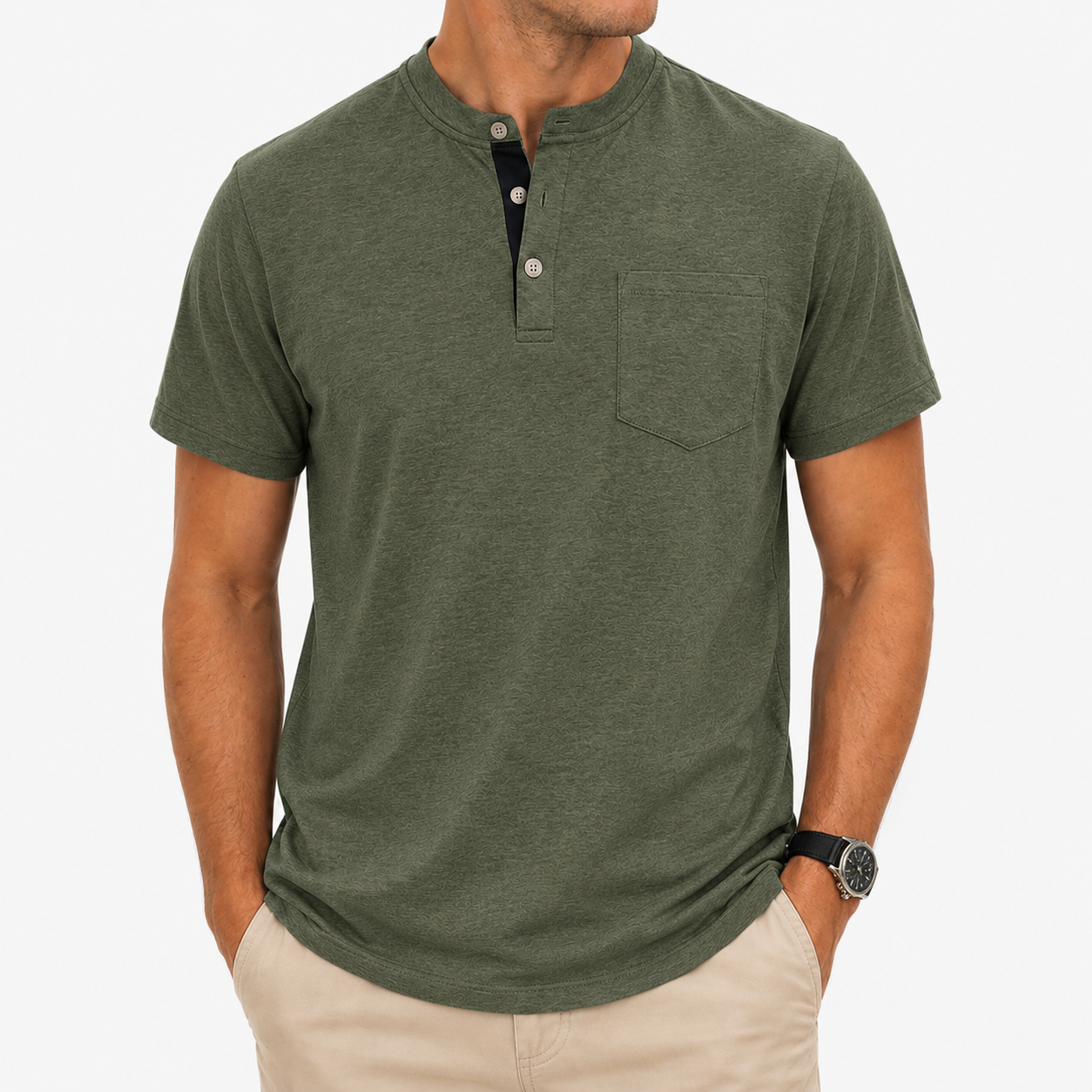 Men’s olive green heathered Henley T-shirt