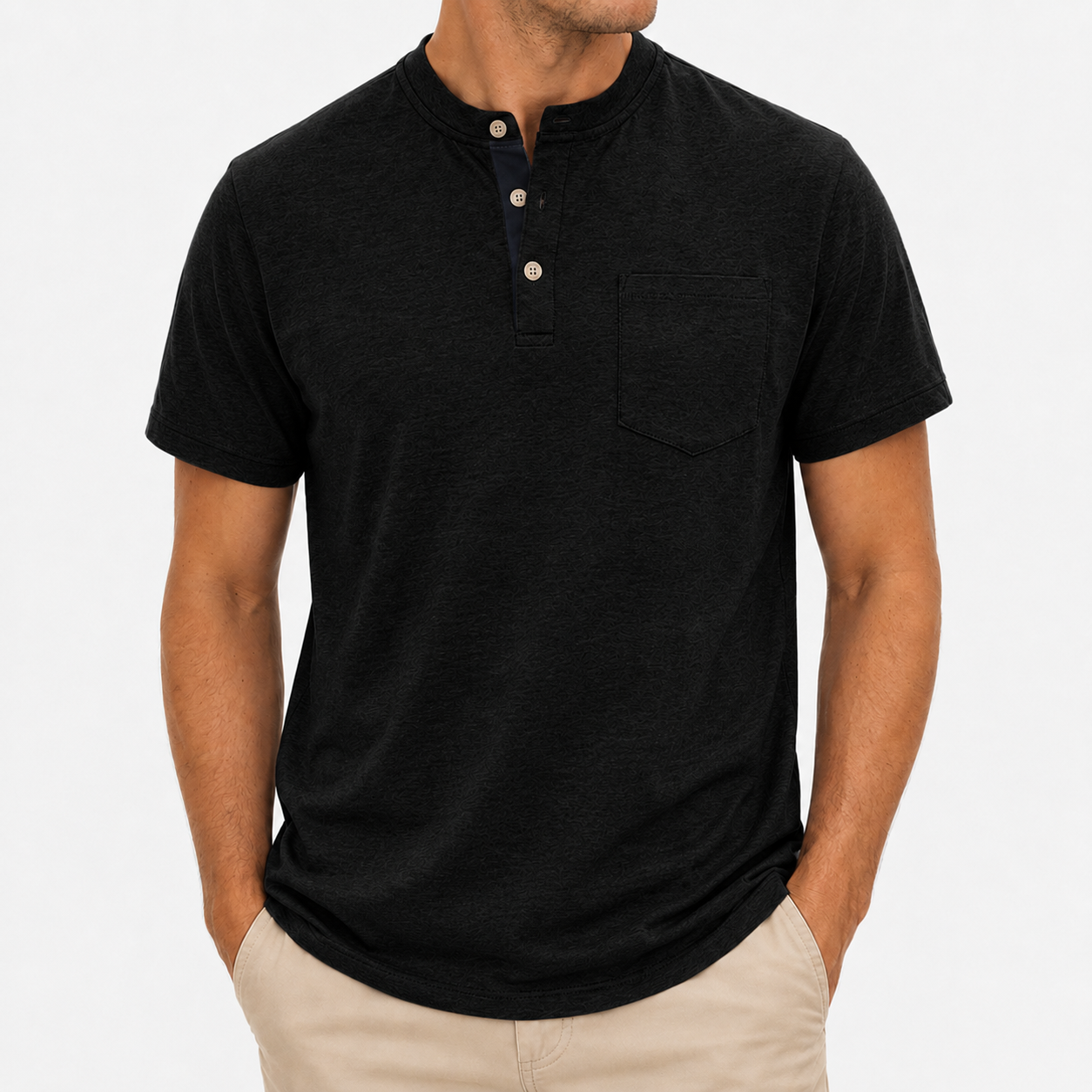 Men’s black heathered Henley T-shirt