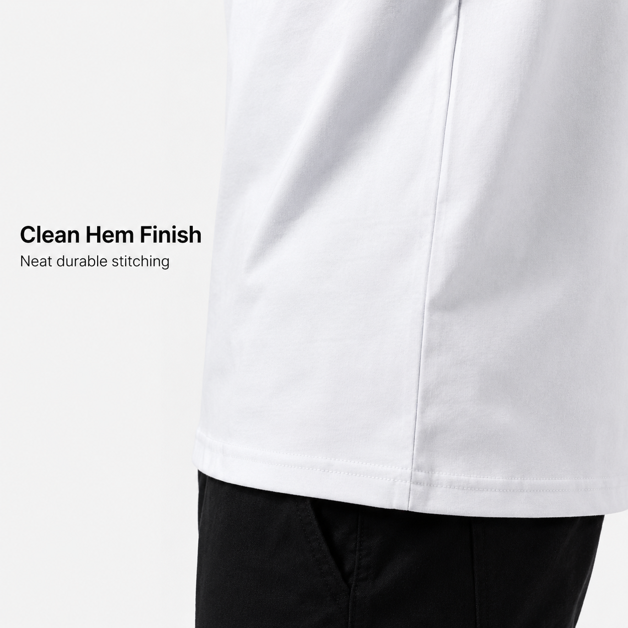 Clean hem and side seam stitching detail