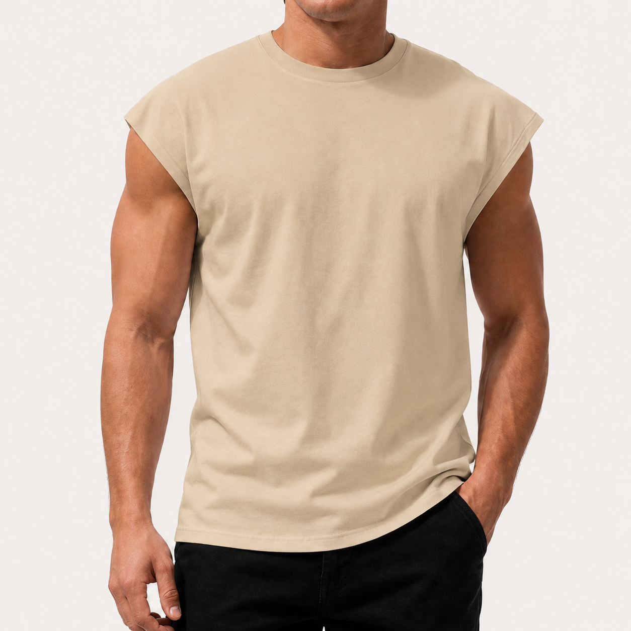 Sand men's sleeveless crew neck muscle tee