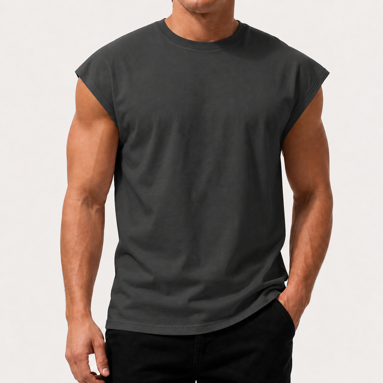 Charcoal men's sleeveless crew neck muscle tee