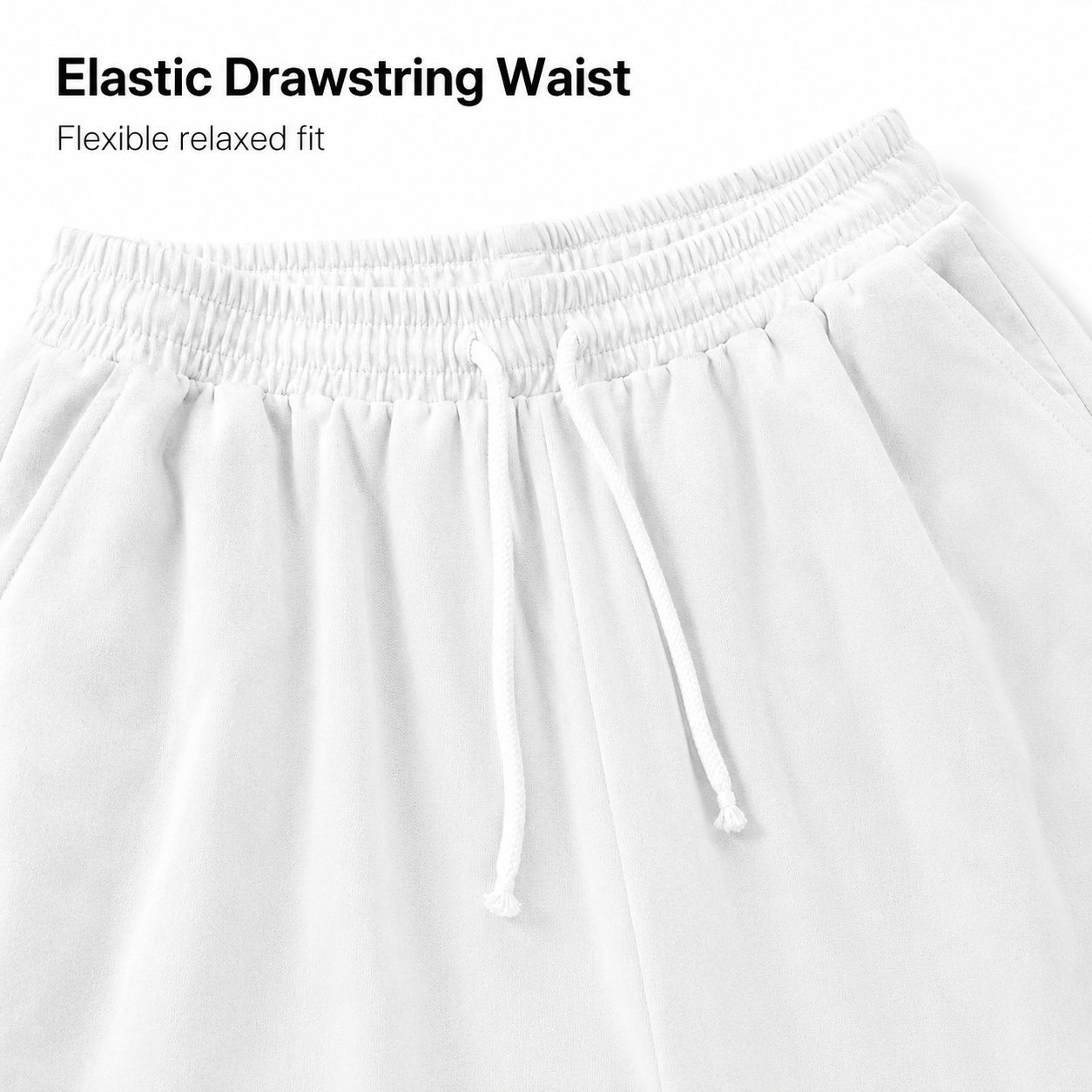 Elastic drawstring waistband detail on men's shorts set