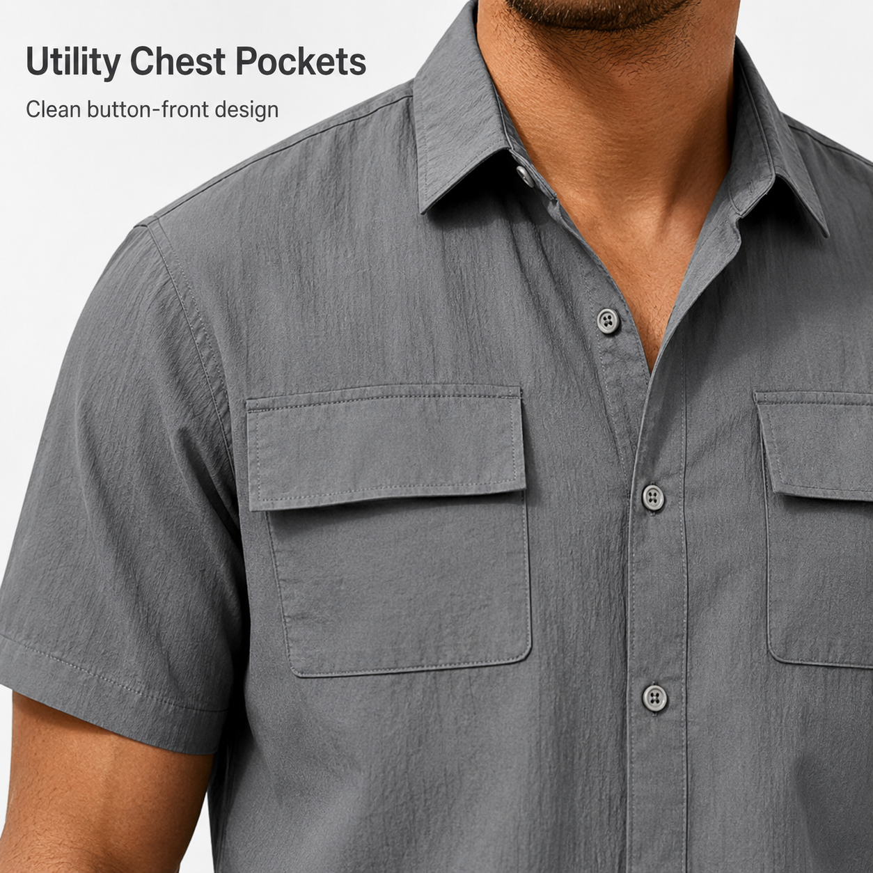 Utility chest pockets and button-front design detail