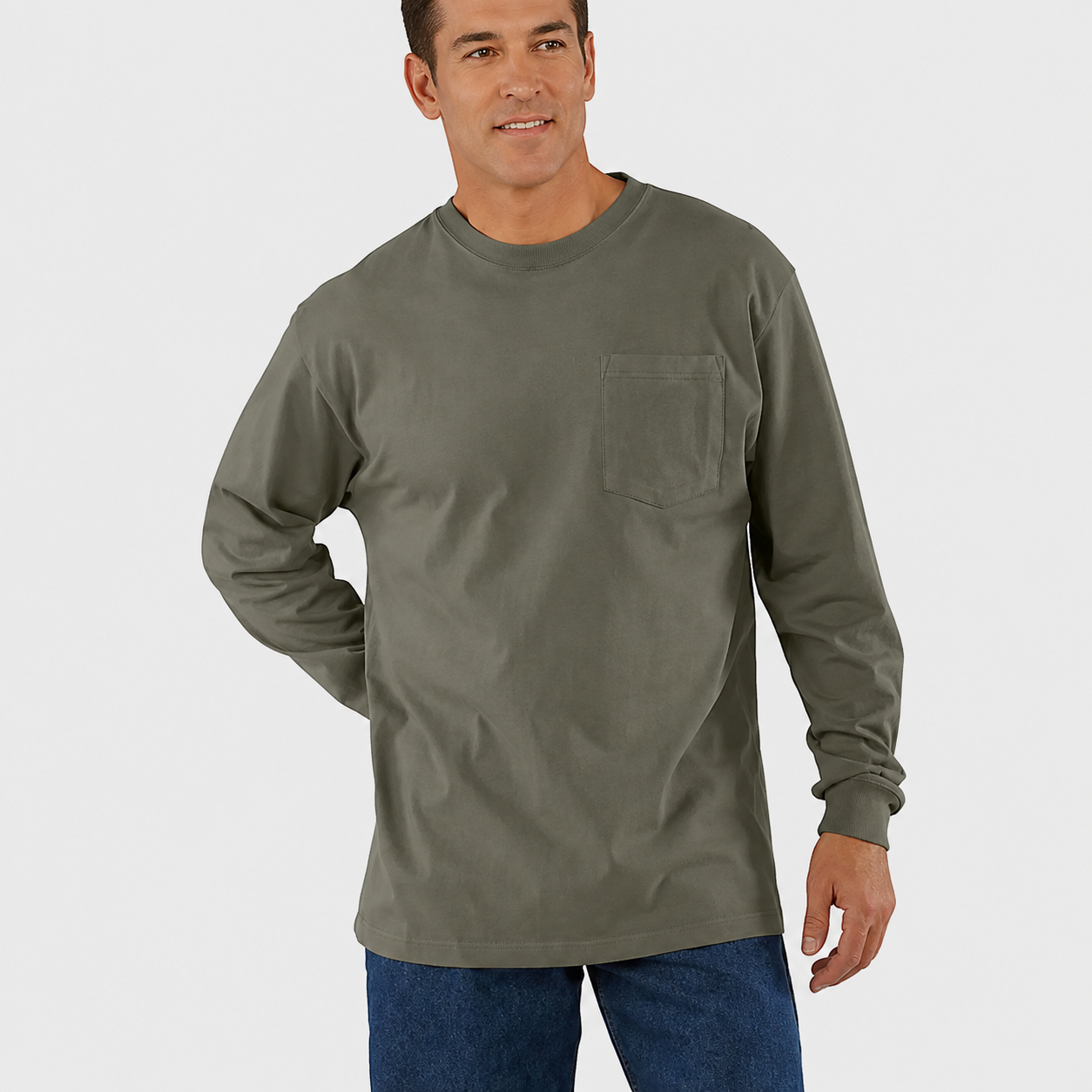 Muted Olive relaxed-fit long-sleeve pocket T-shirt