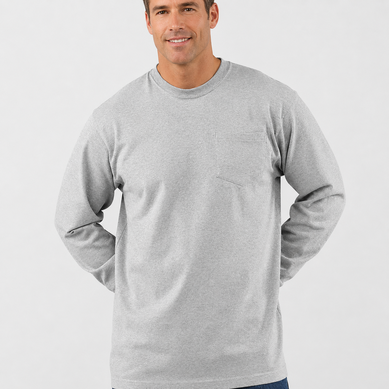 Light Heather Gray relaxed-fit long-sleeve pocket T-shirt