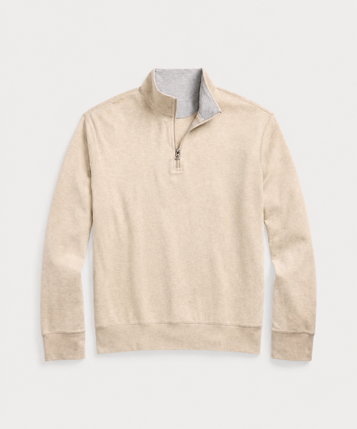 Oatmeal Beige soft jersey quarter-zip pullover