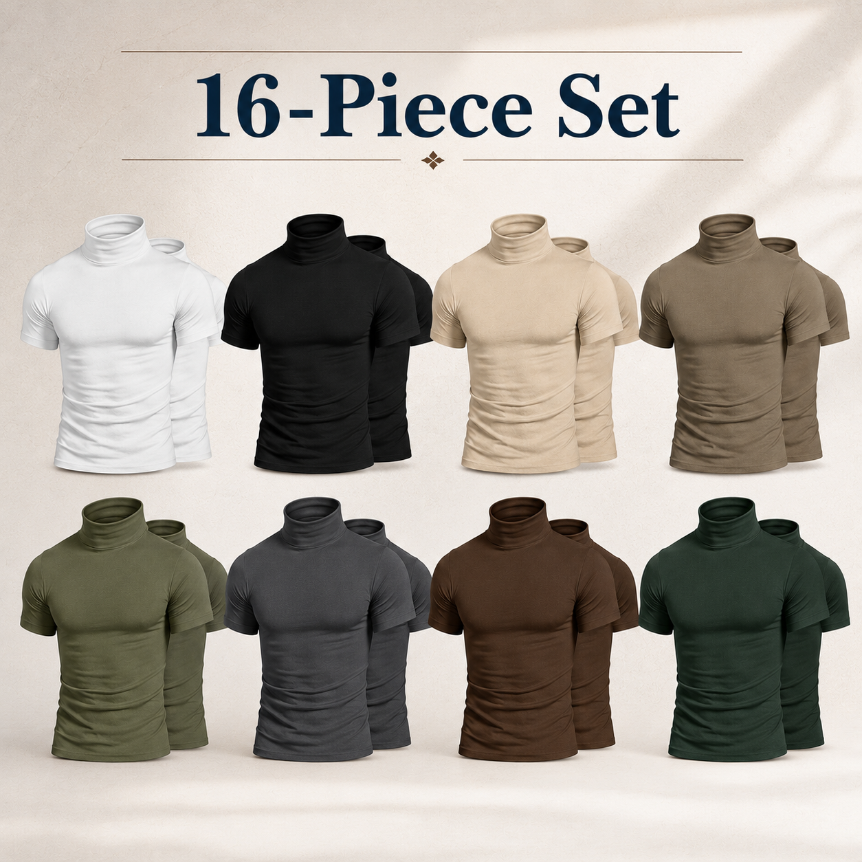 16 Piece Set men's fitted mock neck T-shirt pack