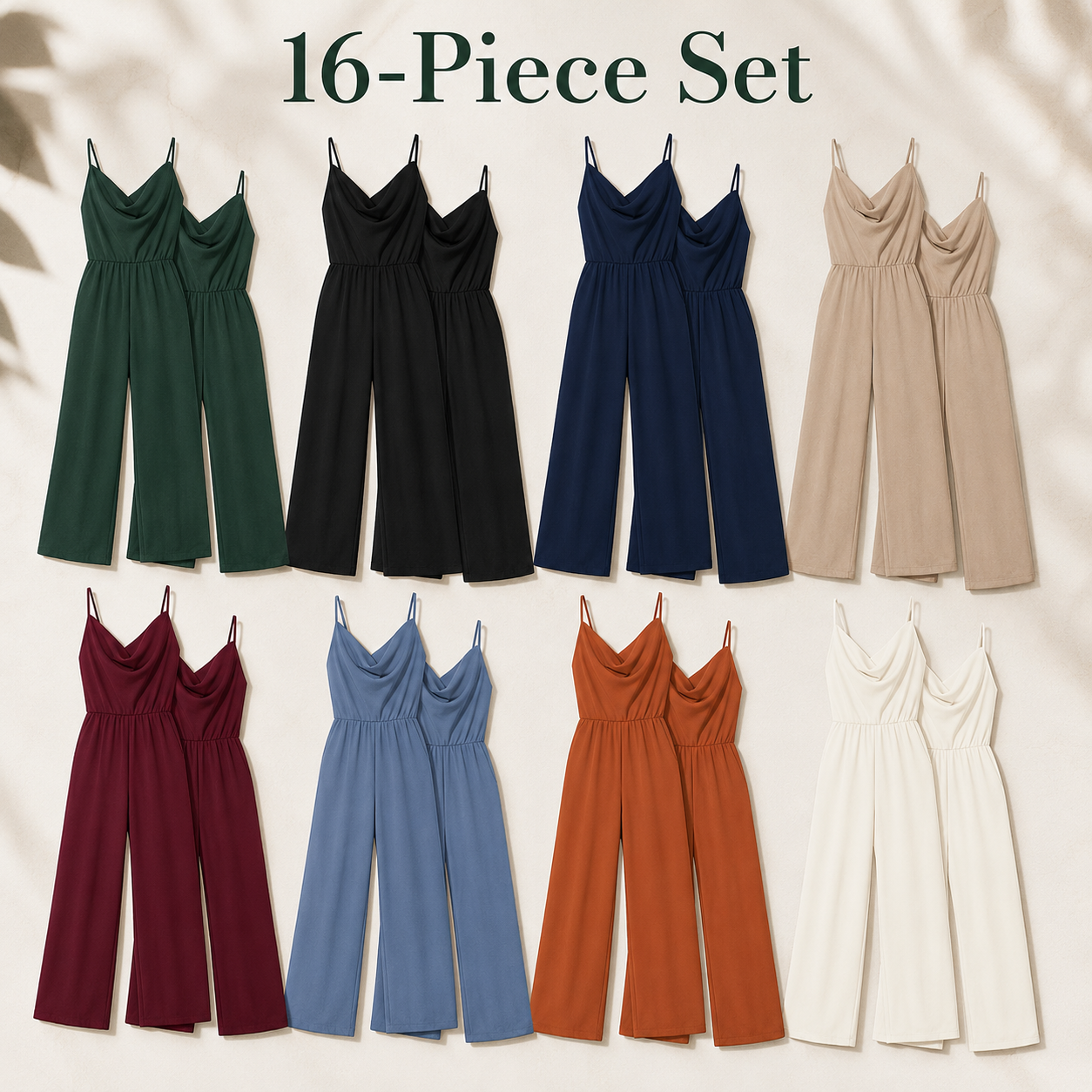 Mixed 16-Pack cowl neck wide leg jumpsuits