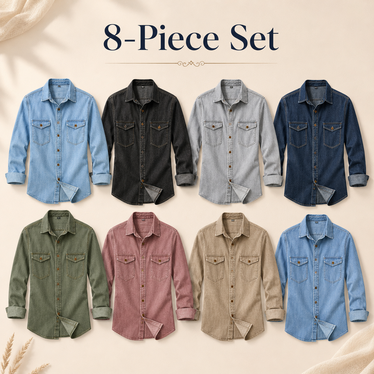 Mixed 8-Pack washed denim button-up shirt set